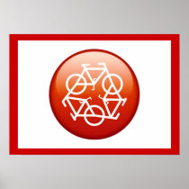 Red recycle symbol print