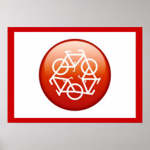 Red recycle symbol print