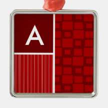 Red Retro Squares Christmas Ornaments
