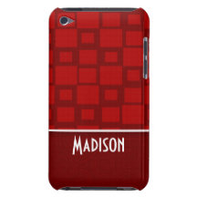 Red Retro Squares; Square Pattern iPod Case-Mate Cases