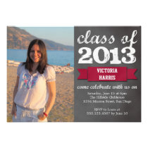 Red ribbon banner chalkboard photo graduation invitations