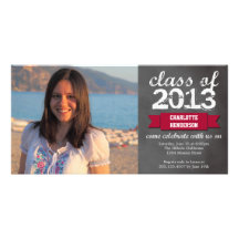 Red ribbon banner chalkboard photo graduation photo cards