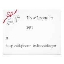 Red Ribbon Bells Wedding RSVP Personalized Invite