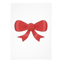 Red Ribbon Bow. On White. Custom Invites