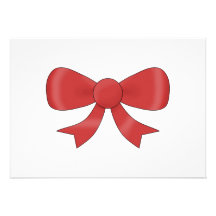 Red Ribbon Bow. On White. Custom Text Personalized Invitation