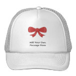 Red Ribbon Bow. On White. Custom Text Mesh Hat