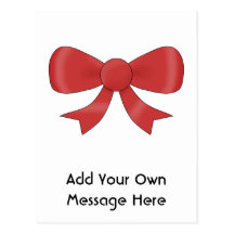 Red Ribbon Bow. On White. Custom Text Post Cards