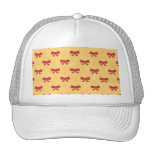 Red Ribbon Bow Pattern on Golden Yellow. Hats