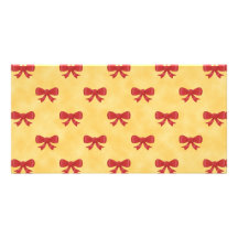 Red Ribbon Bow Pattern on Golden Yellow. Picture Card