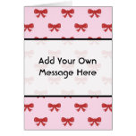 Red Ribbon Bow Pattern on Pink. Custom Text Greeting Card