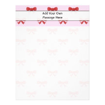 Red Ribbon Bow Pattern on Pink. Custom Text Customized Letterhead