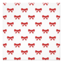 Red Ribbon Bow Pattern, on White. Custom Invitation