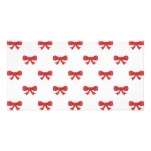 Red Ribbon Bow Pattern, on White. Photo Greeting Card