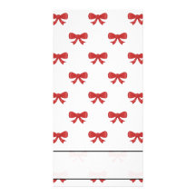 Red Ribbon Bow Pattern on White. Photo Card Template