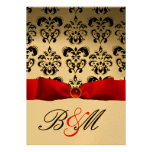 RED RIBBON GOLD BLACK  DAMASK MONOGRAM PERSONALIZED INVITATION