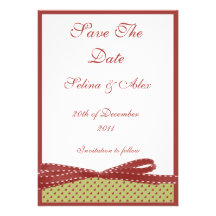 Red Ribbon Heart Save the Date Personalized Announcements