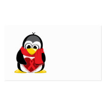 Red Ribbon Penguin Scarf Business Card Templates