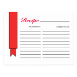 Red Ribbon Recipe Card Post Cards