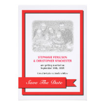 Red Ribbon Save The Date Photo Personalized Invite
