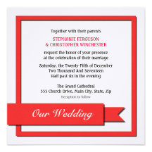 Red Ribbon Wedding Custom Announcements