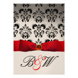 RED RIBBON WHITE BLACK  DAMASK MONOGRAM CUSTOM INVITE
