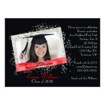 Red Ribbon with Glitter Graduation Invitation