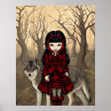 Red Riding Hood in Autumn ART PRINT gothic wolf