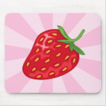 Red ripe strawberry on pink sunburst mousepad