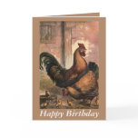 Red Rooster, Hen and Chicks Birthday Card