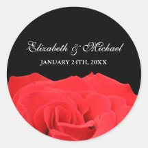 Red Rose and Black Wedding Favour Label Round Sticker
