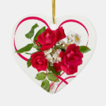 Red Rose Bouquet and Ribbon Heart Christmas Tree Ornament