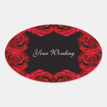 Red rose flower wedding oval stickers