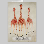 Red Rose Giraffes  Birthday  Card cards