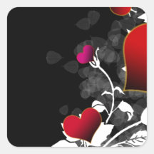 Red Rose Heart Stencil Square Stickers