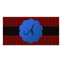 Red rose monogram photo card