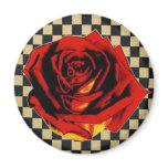 Red Rose on Black and Beige Check magnets