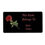 Red Rose on Black Bookplate Personalized Shipping Label