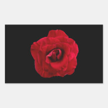 Red Rose on Black - Flowers Roses Customized Rectangular Stickers