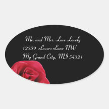 red rose on black oval stickers