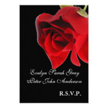Red rose on black rsvp wedding custom invite