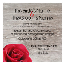 red rose on wood wedding invitations