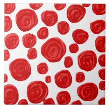 Red Rose Pattern on White. Ceramic Tiles