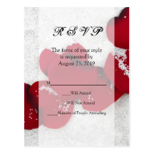 Red Rose Petals in Snow, Winter Wedding Postcard