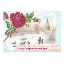 Red Rose Scroll Victorian Trade Card Business Cards