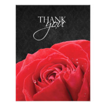 Red Rose & Water Droplet Flat Thank You Cards Custom Announcements