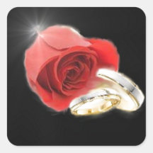 Red Rose Wedding Rings Square Stickers