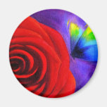 Red Rose With Butterfly Painting Art - Multi Magnet