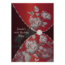 Red Rose Womans 40th Birthday Party Invitation