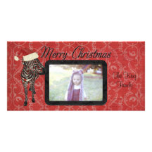 Red Rose Zebra Merry Christmas Photo Card