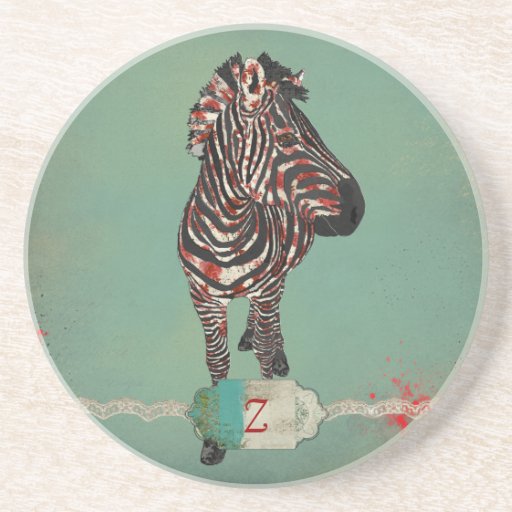 Red Rose Zebra Monogram  Coaster